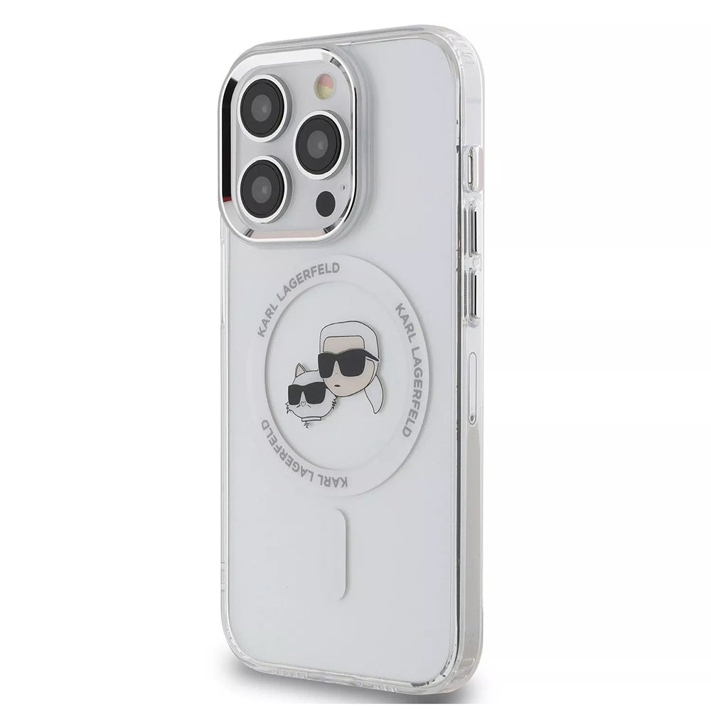 Калъф MagSafe за Apple iPhone 15, Karl Lagerfeld, IML Metal Karl & Choupette's Heads, Прозрачен