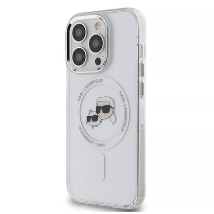 Калъф MagSafe за Apple iPhone 15, Karl Lagerfeld, IML Metal Karl & Choupette's Heads, Прозрачен