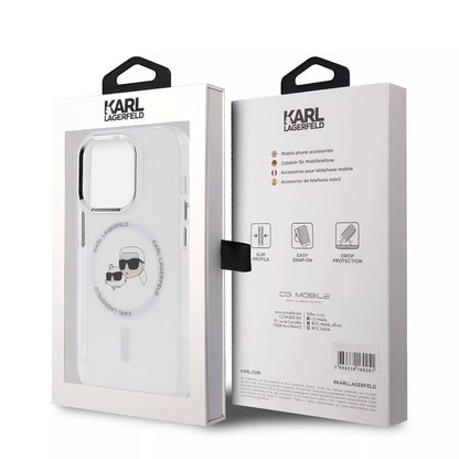 Калъф MagSafe за Apple iPhone 15, Karl Lagerfeld, IML Metal Karl & Choupette's Heads, Прозрачен