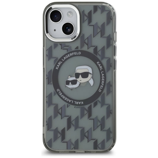 Калъф MagSafe за Apple iPhone 15, Karl Lagerfeld, IML Monogram Karl & Choupette's Heads, Черен