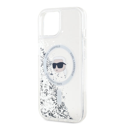 Калъф MagSafe за Apple iPhone 15, Karl Lagerfeld, Liquid Glitter Karl's Head, Прозрачен