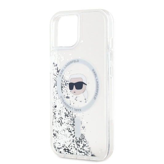 Калъф MagSafe за Apple iPhone 15, Karl Lagerfeld, Liquid Glitter Karl's Head, Прозрачен