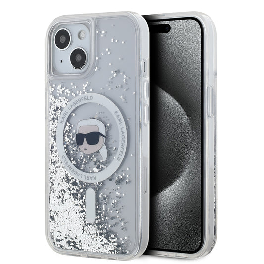 Калъф MagSafe за Apple iPhone 15, Karl Lagerfeld, Liquid Glitter Karl's Head, Прозрачен
