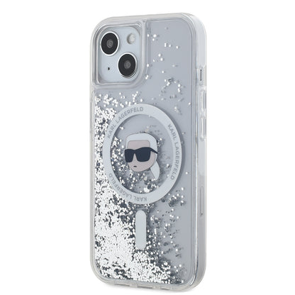 Калъф MagSafe за Apple iPhone 15, Karl Lagerfeld, Liquid Glitter Karl's Head, Прозрачен