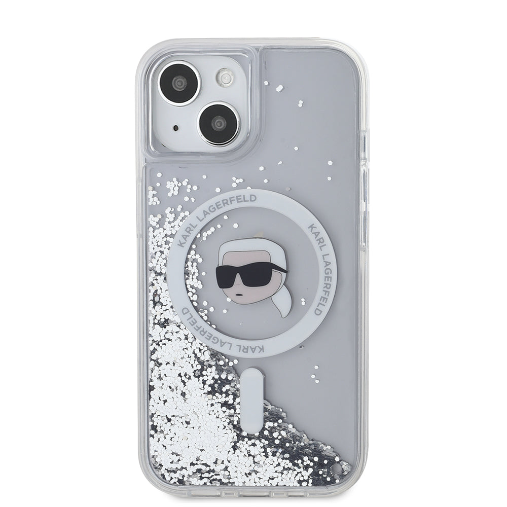 Калъф MagSafe за Apple iPhone 15, Karl Lagerfeld, Liquid Glitter Karl's Head, Прозрачен