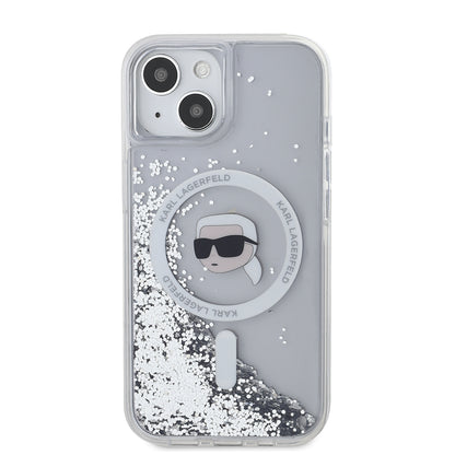 Калъф MagSafe за Apple iPhone 15, Karl Lagerfeld, Liquid Glitter Karl's Head, Прозрачен