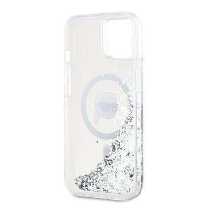 Калъф MagSafe за Apple iPhone 15, Karl Lagerfeld, Liquid Glitter Karl's Head, Прозрачен