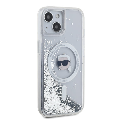 Калъф MagSafe за Apple iPhone 15, Karl Lagerfeld, Liquid Glitter Karl's Head, Прозрачен