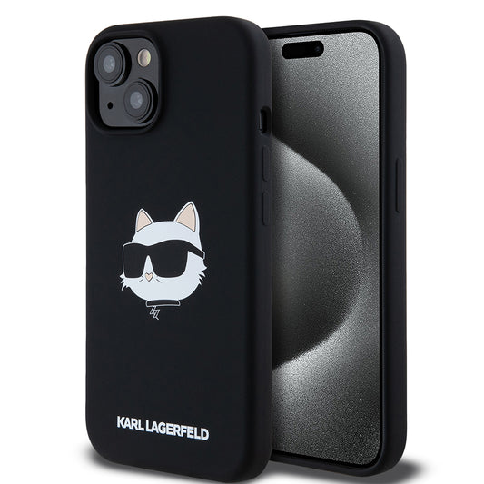 Калъф MagSafe за Apple iPhone 15, Karl Lagerfeld, Silicone Choupette's Head, Черен