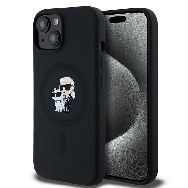 Калъф MagSafe за Apple iPhone 15, Karl Lagerfeld, Силикон Karl & Choupette, Черен