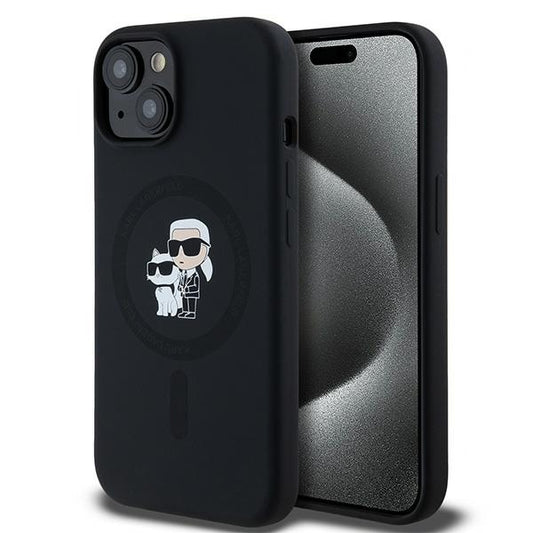Калъф MagSafe за Apple iPhone 15, Karl Lagerfeld, Силикон Karl & Choupette, Черен