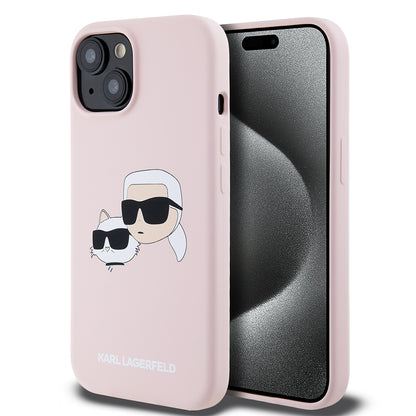Калъф MagSafe за Apple iPhone 15, Karl Lagerfeld, Силикон Karl & Choupette's Heads, Розов
