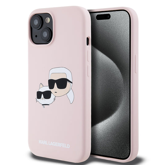 Калъф MagSafe за Apple iPhone 15, Karl Lagerfeld, Силикон Karl & Choupette's Heads, Розов