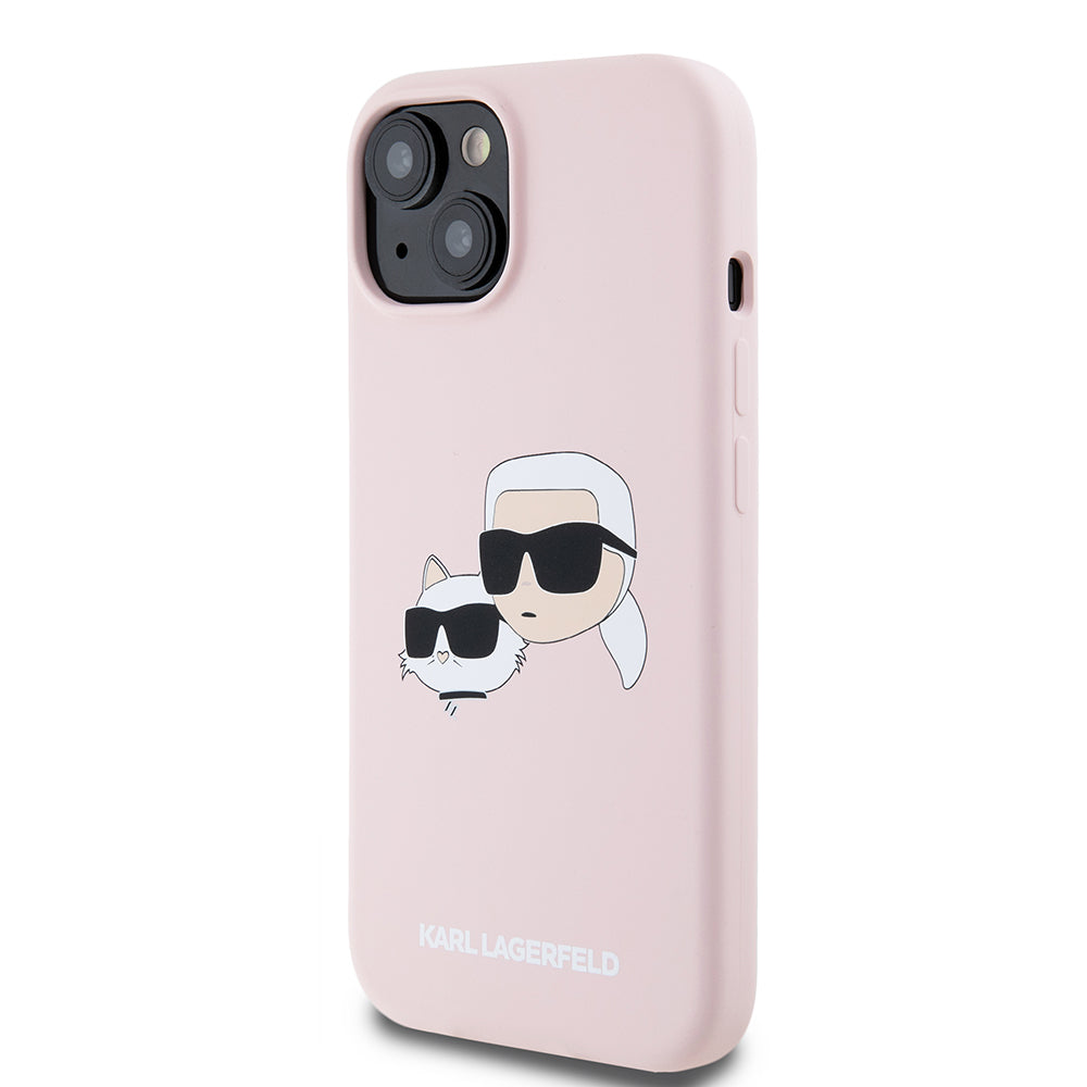 Калъф MagSafe за Apple iPhone 15, Karl Lagerfeld, Силикон Karl & Choupette's Heads, Розов