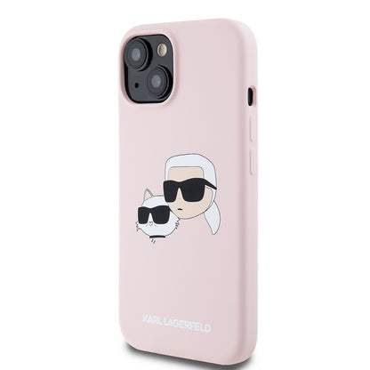 Калъф MagSafe за Apple iPhone 15, Karl Lagerfeld, Силикон Karl & Choupette's Heads, Розов