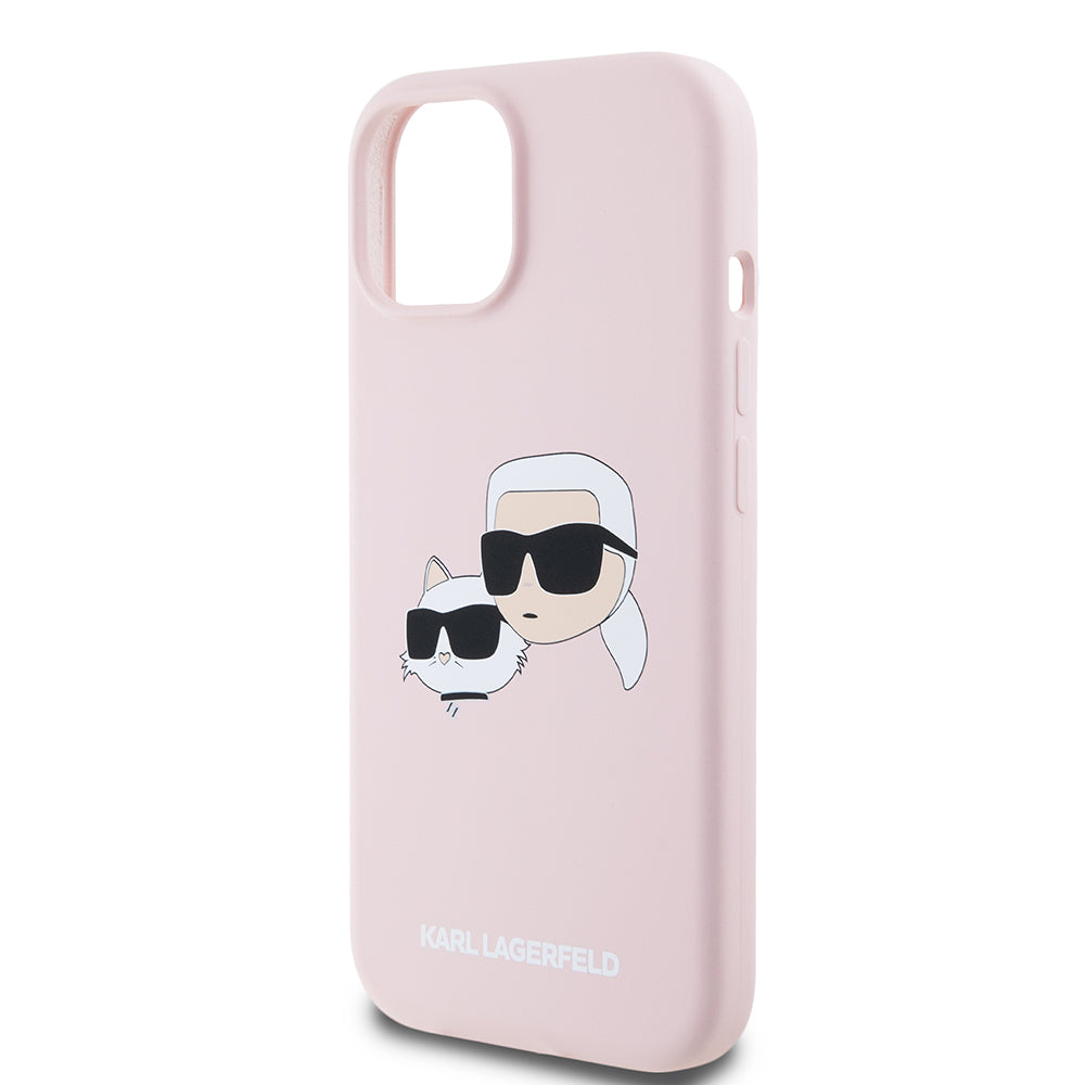 Калъф MagSafe за Apple iPhone 15, Karl Lagerfeld, Силикон Karl & Choupette's Heads, Розов
