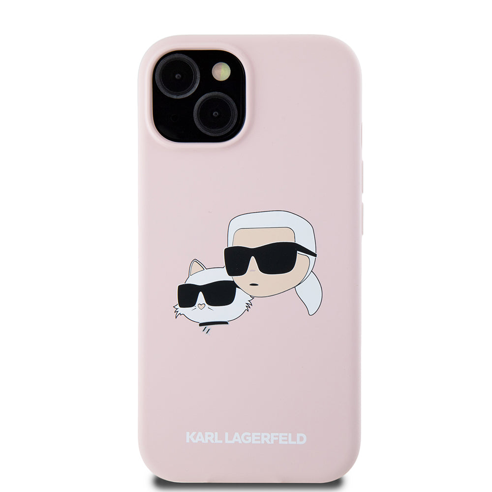 Калъф MagSafe за Apple iPhone 15, Karl Lagerfeld, Силикон Karl & Choupette's Heads, Розов