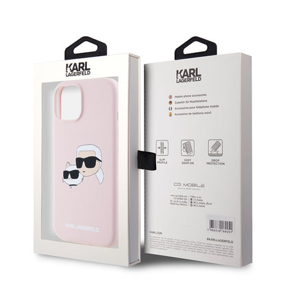 Калъф MagSafe за Apple iPhone 15, Karl Lagerfeld, Силикон Karl & Choupette's Heads, Розов