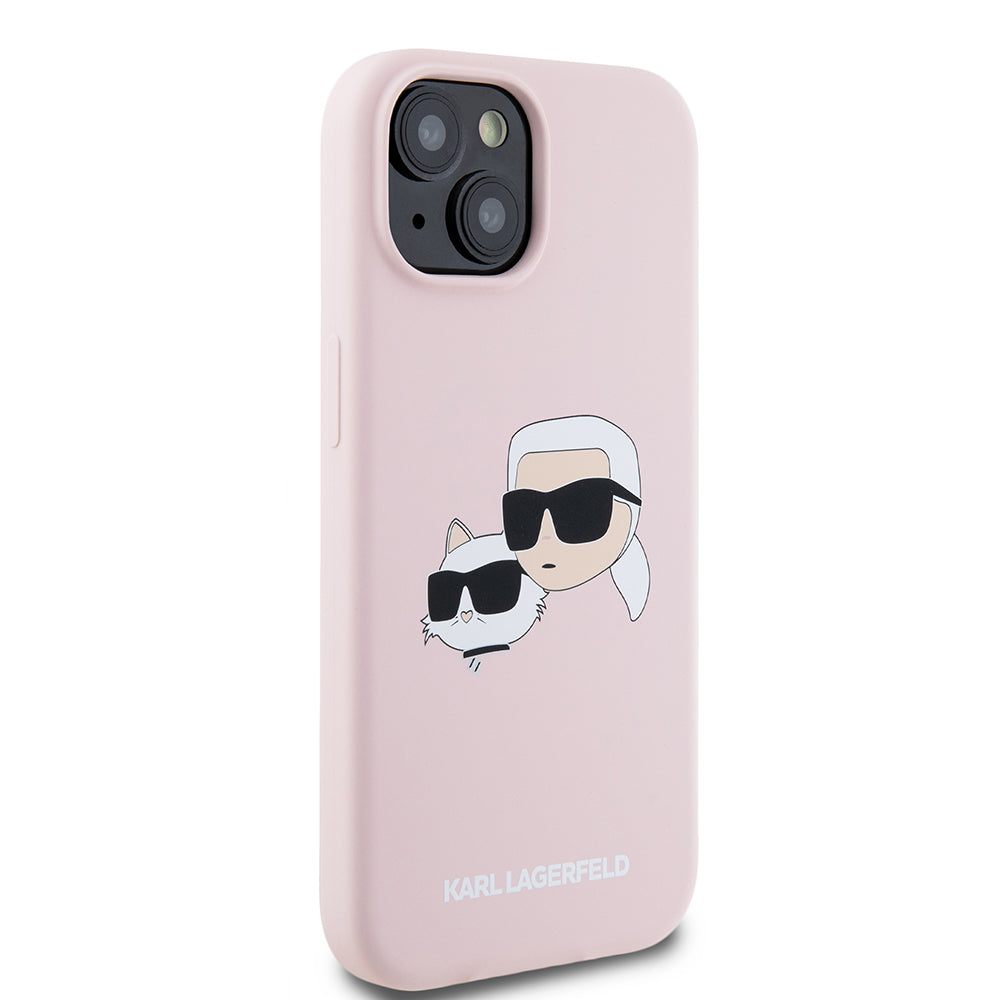 Калъф MagSafe за Apple iPhone 15, Karl Lagerfeld, Силикон Karl & Choupette's Heads, Розов