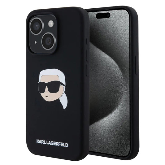 Калъф MagSafe за Apple iPhone 15, Karl Lagerfeld, Силикон Karl's Head, Черен