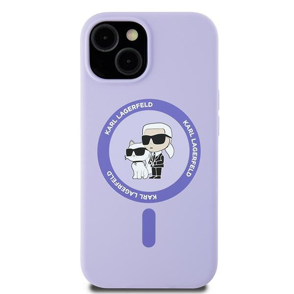 MagSafe Case for Apple iPhone 15, Karl Lagerfeld, Silicone Ring Karl & Choupette, Purple