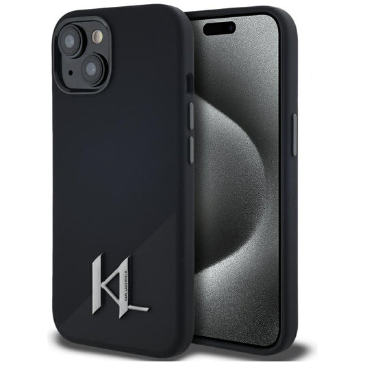 Калъф MagSafe за Apple iPhone 15, Karl Lagerfeld, Silicone Shadow Metal Initial, Черен