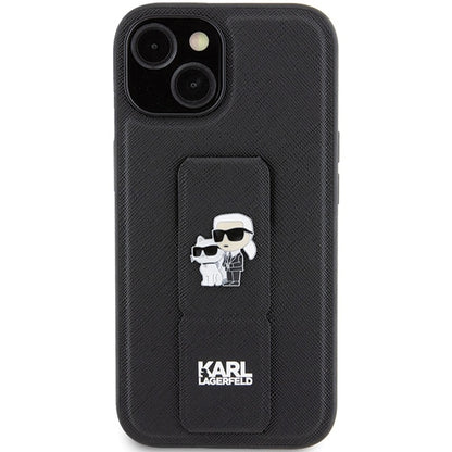 Калъф MagSafe за Apple iPhone 15 Plus / 14 Plus, Karl Lagerfeld, Saffiano Gripstand Karl & Choupette, Черен