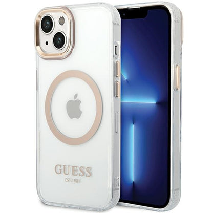 Калъф MagSafe за Apple iPhone 15 Plus, Guess, Metal Outline, Златист