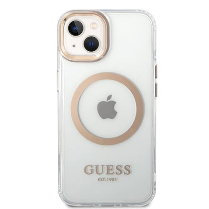 Калъф MagSafe за Apple iPhone 15 Plus, Guess, Metal Outline, Златист