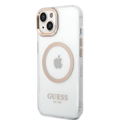 Калъф MagSafe за Apple iPhone 15 Plus, Guess, Metal Outline, Златист