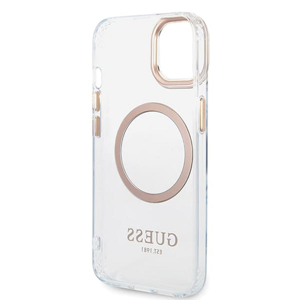 Калъф MagSafe за Apple iPhone 15 Plus, Guess, Metal Outline, Златист