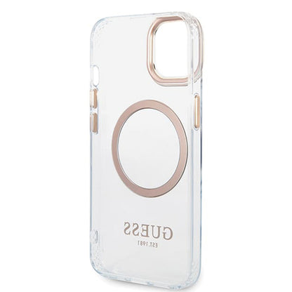 Калъф MagSafe за Apple iPhone 15 Plus, Guess, Metal Outline, Златист