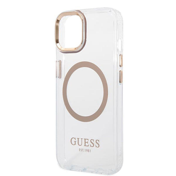 Калъф MagSafe за Apple iPhone 15 Plus, Guess, Metal Outline, Златист