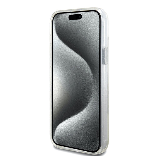 Калъф MagSafe за Apple iPhone 15 Plus, Guess, Ring Stand Script Glitter, Прозрачен