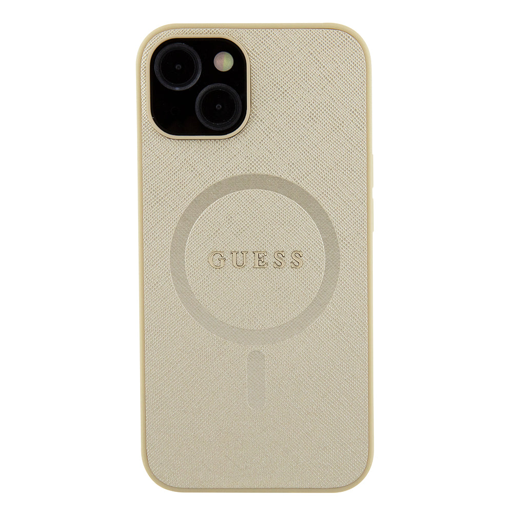 Калъф MagSafe за Apple iPhone 15 Plus, Guess, Saffiano, Златист