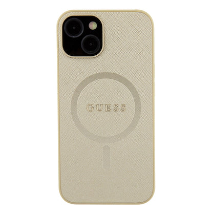Калъф MagSafe за Apple iPhone 15 Plus, Guess, Saffiano, Златист