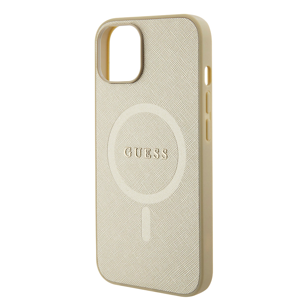 Калъф MagSafe за Apple iPhone 15 Plus, Guess, Saffiano, Златист