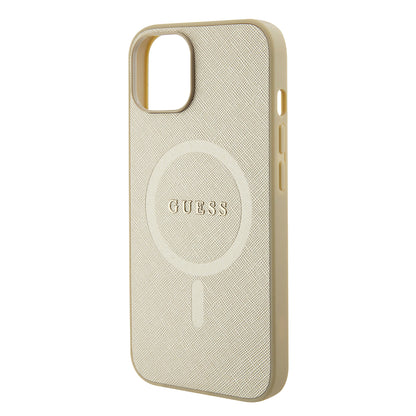 Калъф MagSafe за Apple iPhone 15 Plus, Guess, Saffiano, Златист