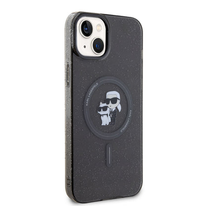 Калъф MagSafe за Apple iPhone 15 Plus, Karl Lagerfeld, Glitter, Черен