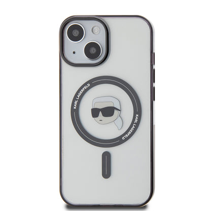 Калъф MagSafe за Apple iPhone 15 Plus, Karl Lagerfeld, IML Karl's Head, Прозрачен