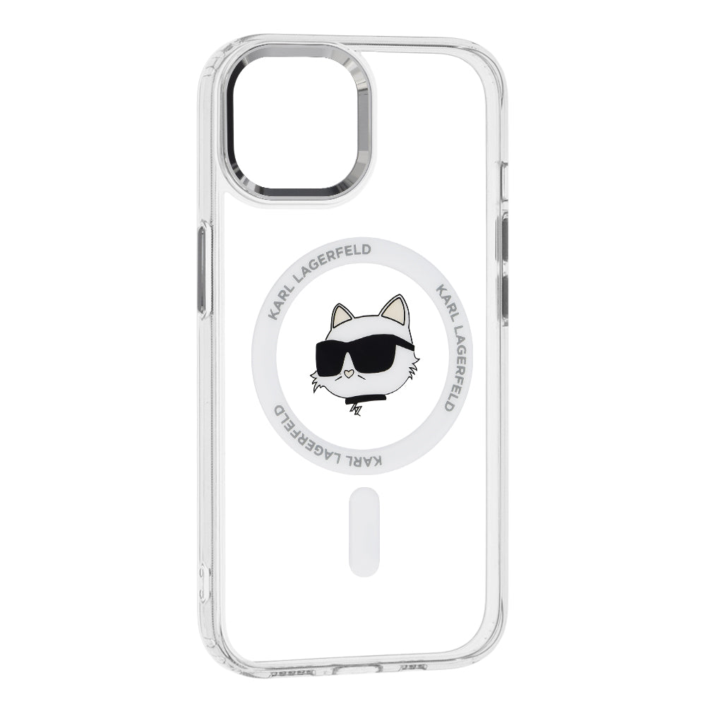 Калъф MagSafe за Apple iPhone 15 Plus, Karl Lagerfeld, IML Metal Choupette's Head, Бял