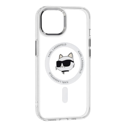 Калъф MagSafe за Apple iPhone 15 Plus, Karl Lagerfeld, IML Metal Choupette's Head, Бял