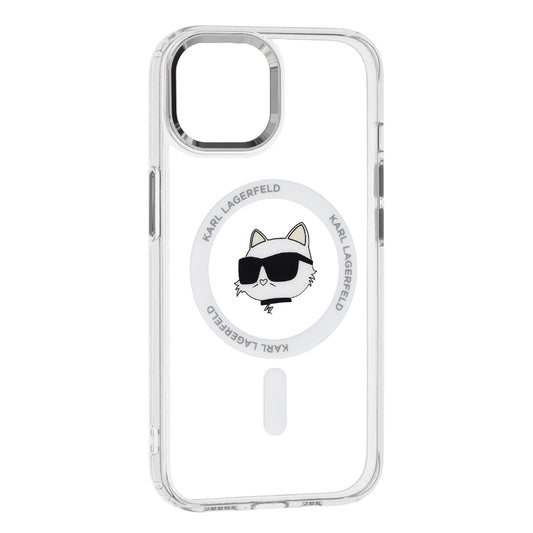 Калъф MagSafe за Apple iPhone 15 Plus, Karl Lagerfeld, IML Metal Choupette's Head, Бял