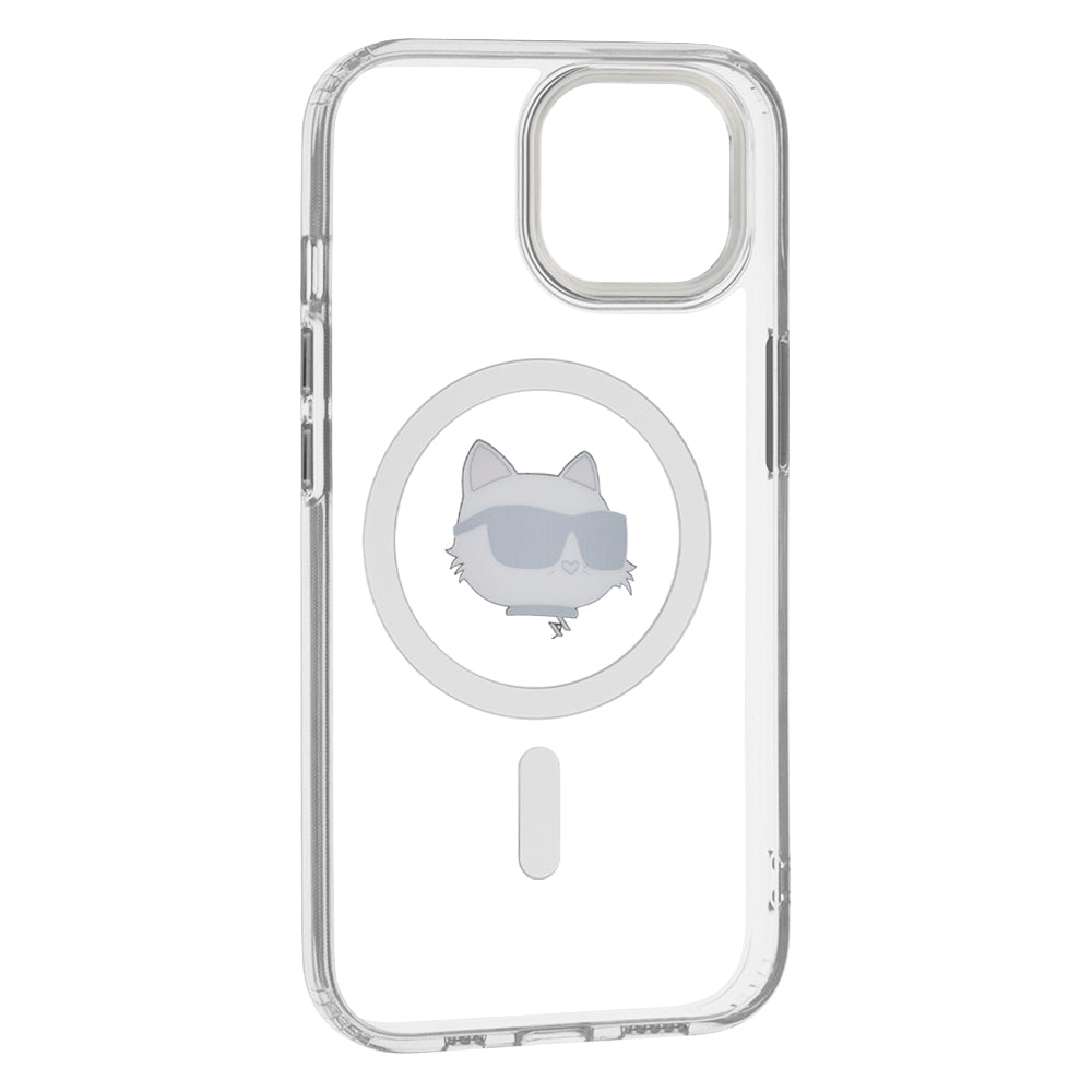 Калъф MagSafe за Apple iPhone 15 Plus, Karl Lagerfeld, IML Metal Choupette's Head, Бял