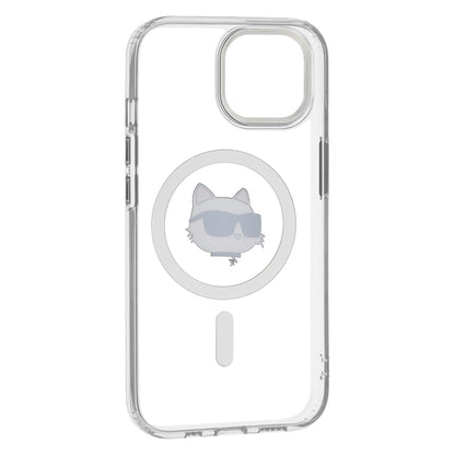 Калъф MagSafe за Apple iPhone 15 Plus, Karl Lagerfeld, IML Metal Choupette's Head, Бял