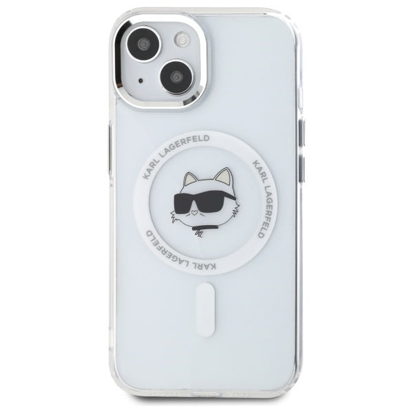Калъф MagSafe за Apple iPhone 15 Plus, Karl Lagerfeld, IML Metal Choupette's Head, Бял