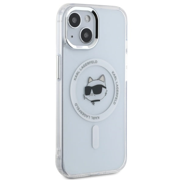 Калъф MagSafe за Apple iPhone 15 Plus, Karl Lagerfeld, IML Metal Choupette's Head, Бял