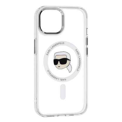 Калъф MagSafe за Apple iPhone 15 Plus, Karl Lagerfeld, IML Metal Karl's Head, Бял