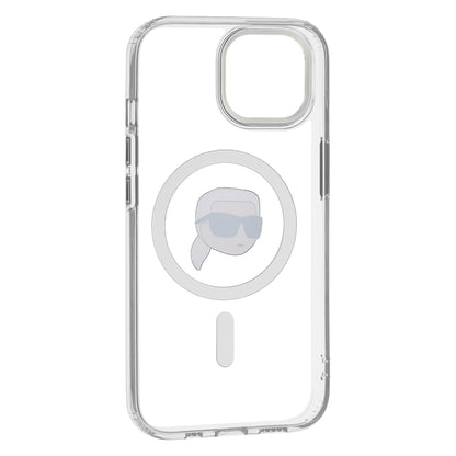 Калъф MagSafe за Apple iPhone 15 Plus, Karl Lagerfeld, IML Metal Karl's Head, Бял