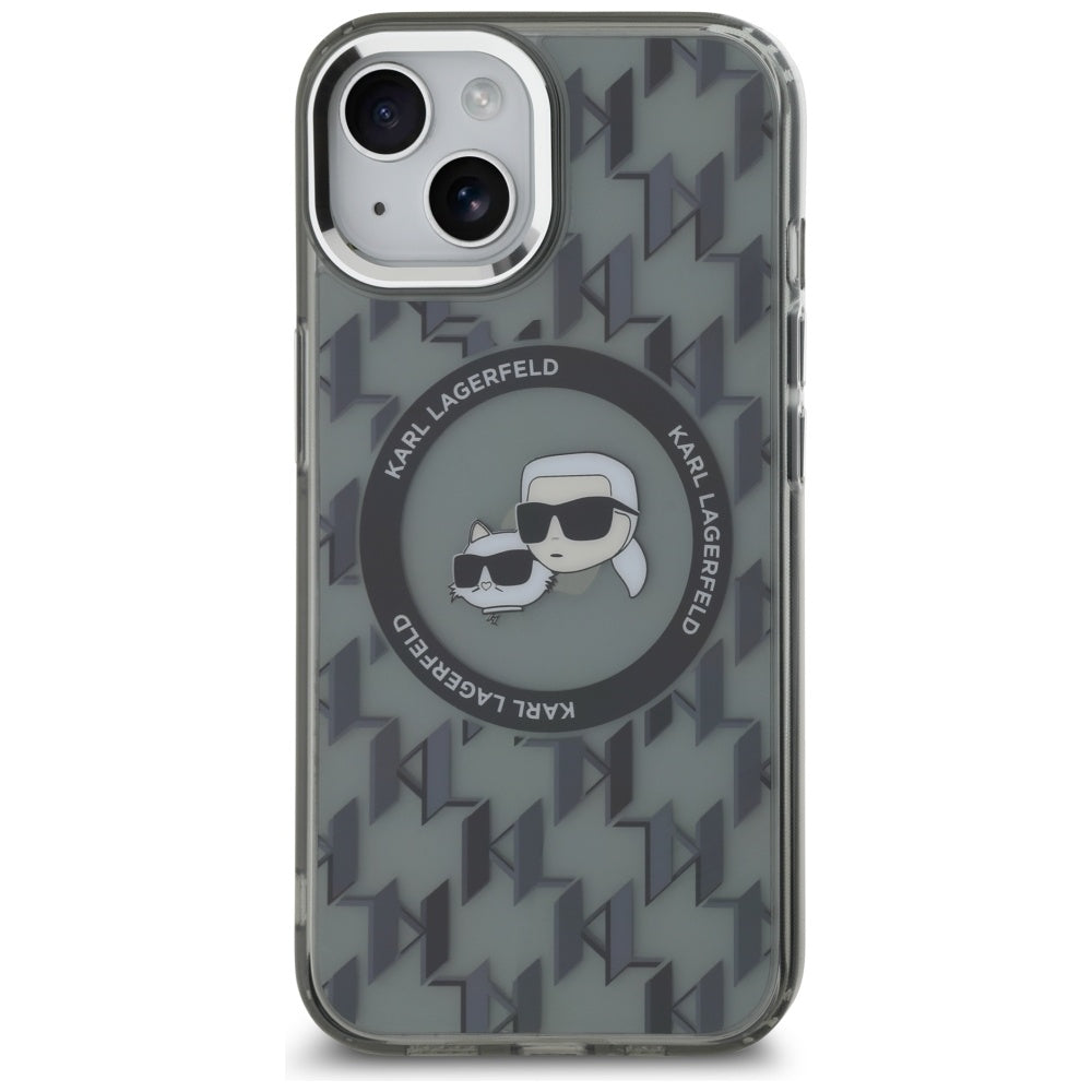 Калъф MagSafe за Apple iPhone 15 Plus, Karl Lagerfeld, IML Monogram Karl & Choupette's Heads, Черен